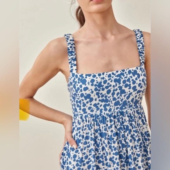 Reformation Serene Blue and White Babydoll Dress in Rainey size 10 - Picture 1 of 8